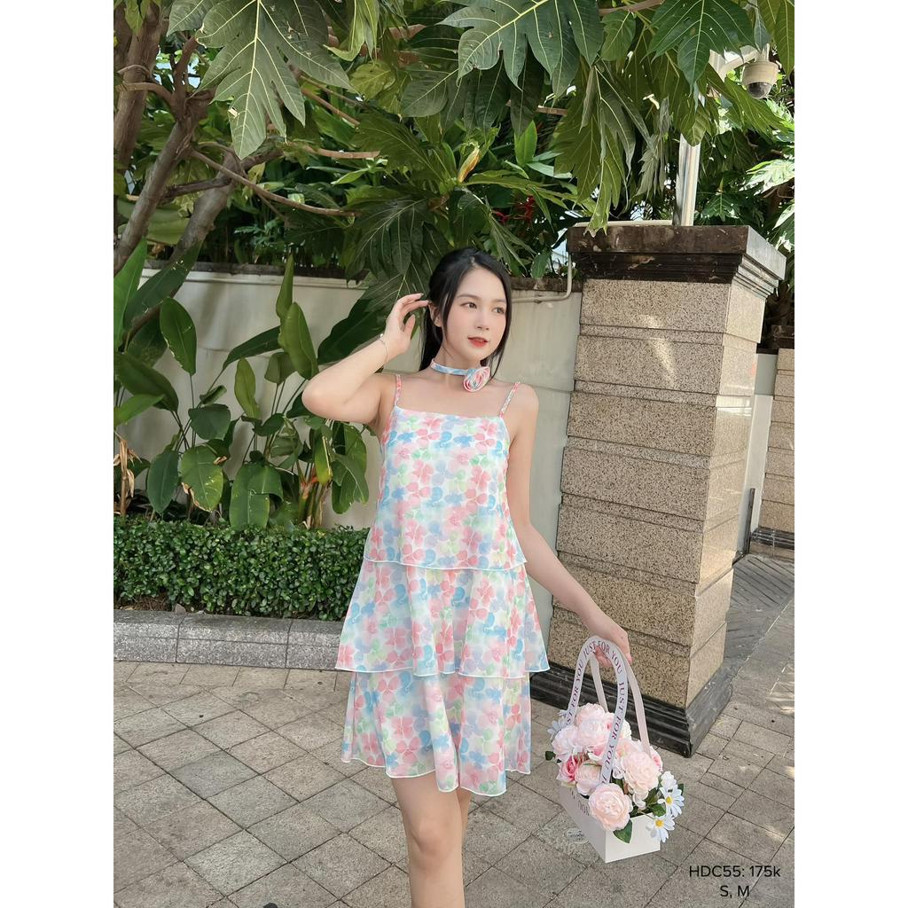 Đầm tầng 2 dây hoa cổ chất voan hoa dể thương CHIBEST HDC55