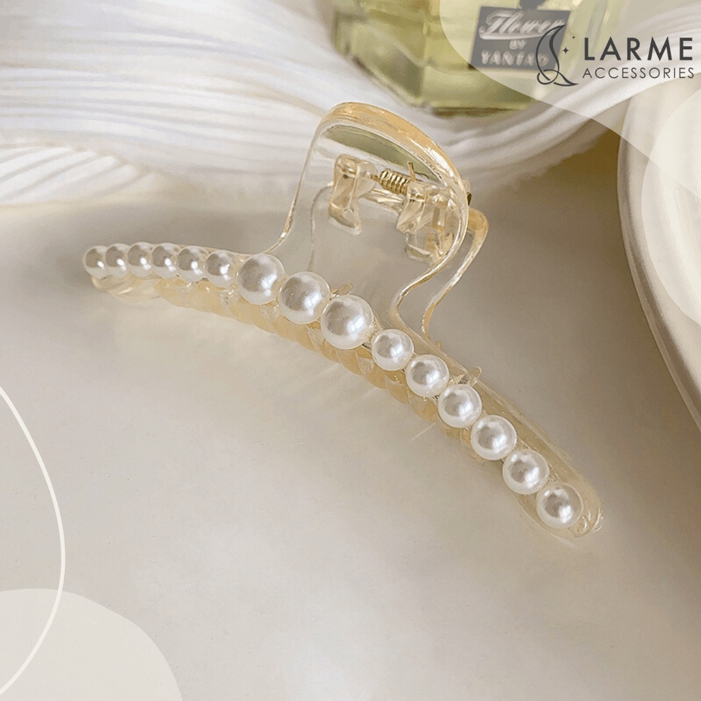 Kẹp càng cua nhựa hạt trai trắng nhiều size tiểu thư Hàn quốc Larme accessories -K0060
