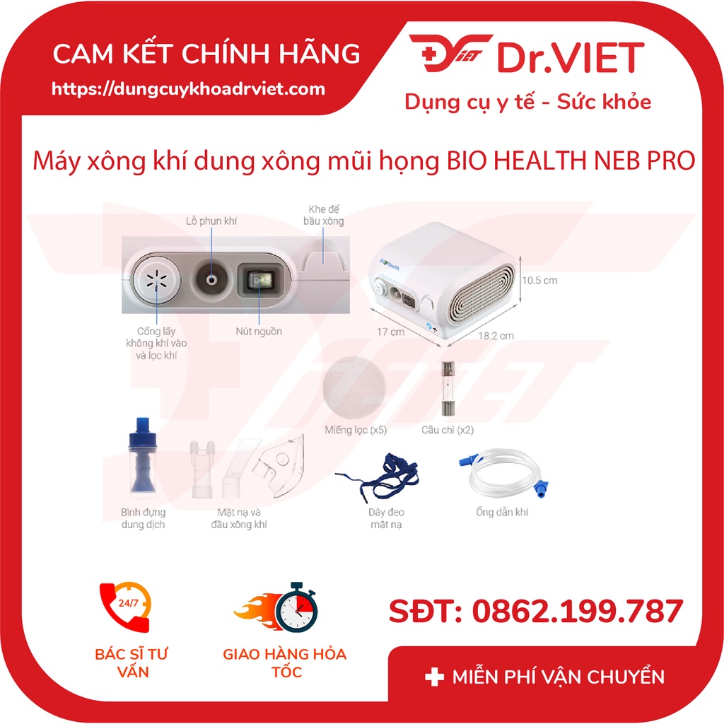 MÁY XÔNG KHÍ DUNG BIOHEALTH NEBPRO (DÙNG CHO MỌI ĐỐI TƯỢNG, SỬ DỤNG ĐƠN GIẢN, DỄ CHỊU CHO ĐƯỜNG THỞ) - DRVIET