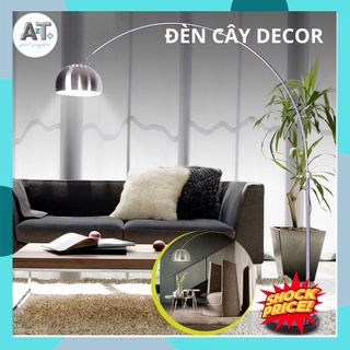 Đèn đứng dáng cong phòng khách, đèn decor trang trí, đèn cây đứng màu trắng bạc cao 180 cm