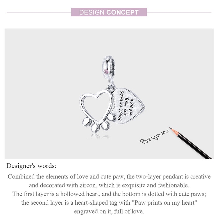 Mặt trang sức Bamoer BSC511 bằng bạc Sterling 925 hình bàn chân trái tim dễ thương làm trang sức DIY