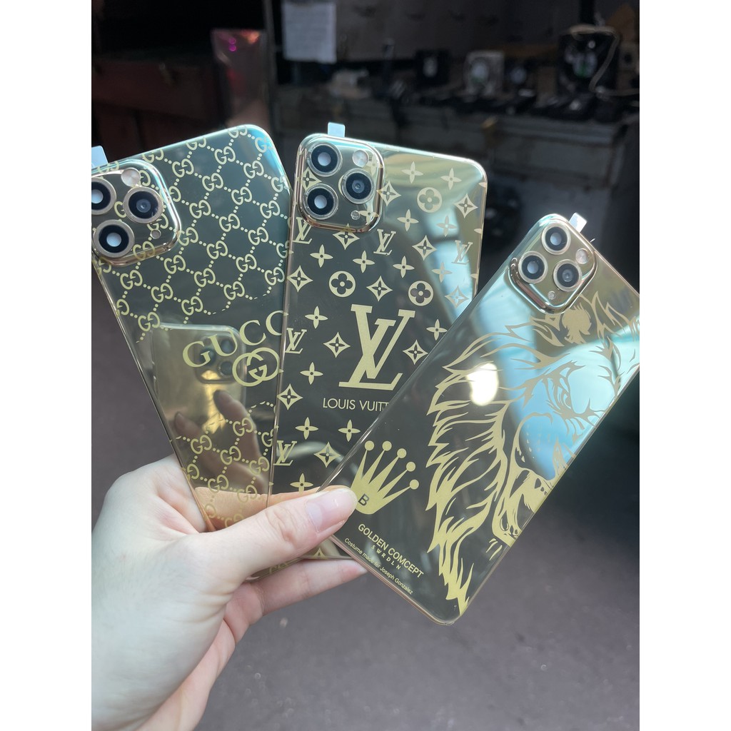 Miếng Dán độ lưng full mạ vàng 24K tráng gương hình LV,GCC từ X / Xs / Xs Max lên 11 Pro /11 Pro Max, XR lên 11