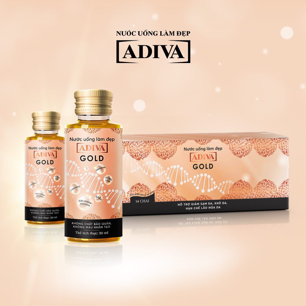 ADIVA Collagen Gold Dạng Nước (Hộp 14 chai) - Giảm Nếp Nhăn, Không Lo Chảy Xệ - Victory Pharmacy