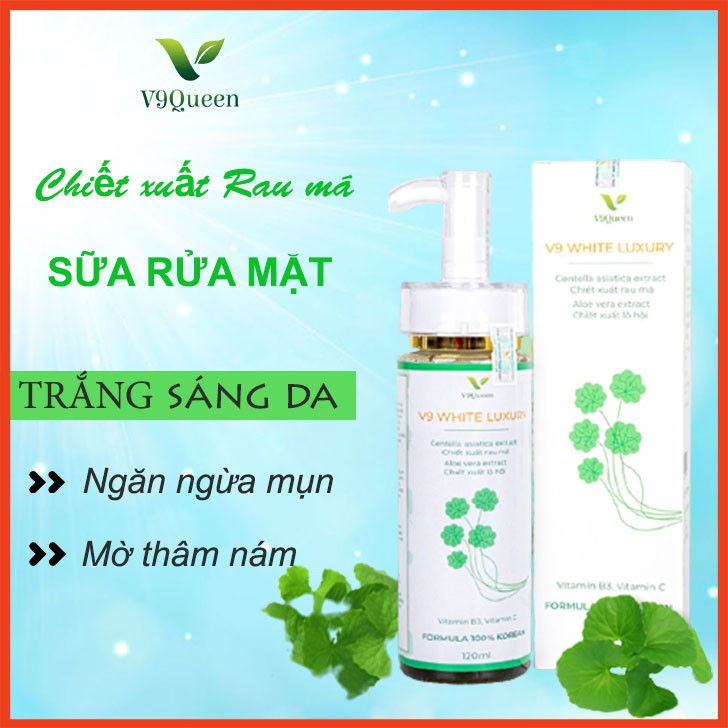 Sữa Rửa Mặt Sủi Bọt, Tinh Chất Rau Má - Mờ Thâm, Mụn, Dưỡng Trắng Da V9Queen