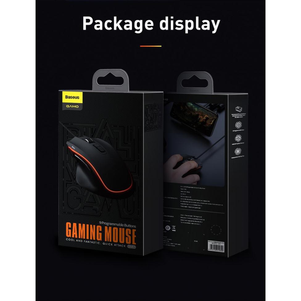 [CHÍNH HÃNG] CHUỘT GAMING CAO CẤP XỊN PUBG MOBILE BASEUS GM01 DPI khủng 6400, ĐỘ BỀN 5 TRIỆU CLICK, 9 PHÍM ĐIỀU HƯỚNG