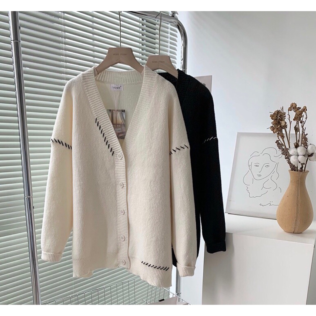 Cardigan trơn khâu chỉ nổi
