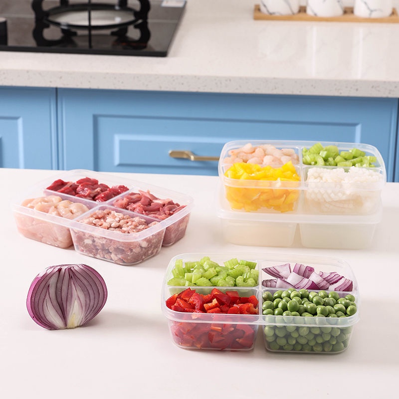 Hộp nhựa đựng thực phẩm chia nhiều ngăn khay hộp trữ đông đồ ăn nhựa PP cao cấp dùng trong tủ lạnh lò vi sóng