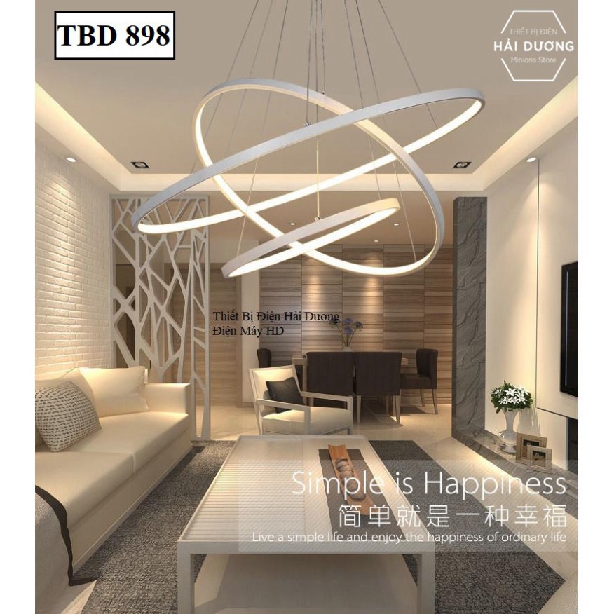 Đèn Thả Trang Trí - Đèn Thả Trần Không Gian Led TBD898 Hình Tròn 3 Vòng Viền Trắng, 3 Chế Độ Ánh Sáng - Điều Khiển Từ Xa