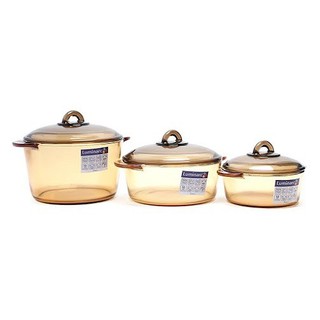 Bộ 3 nồi thủy tinh Amberline Luminarc  1L, 2L, 3L(xuất sứ Pháp)
