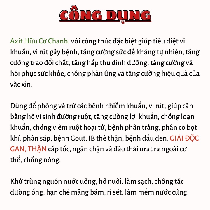 AXIT HỮU CƠ CHANH: Phòng Trừ Các Bệnh Nhiễm Khuẩn, Virus, Tăng Cường Lợi Khuẩn Cho Vật Nuôi