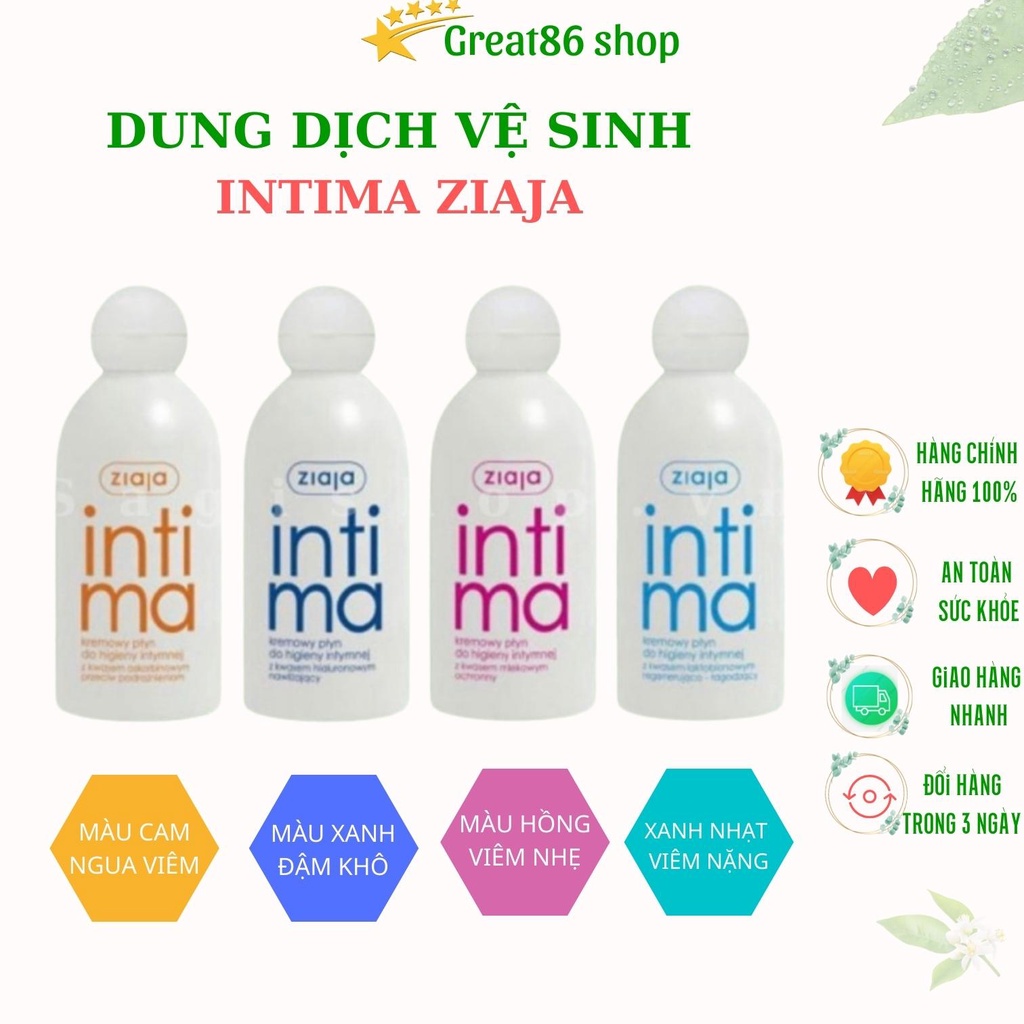 Dung dịch vệ sinh Intima ziaja  great86 dung dịch vệ sinh phụ nữ intima Balan chính hãng chai 200ml.