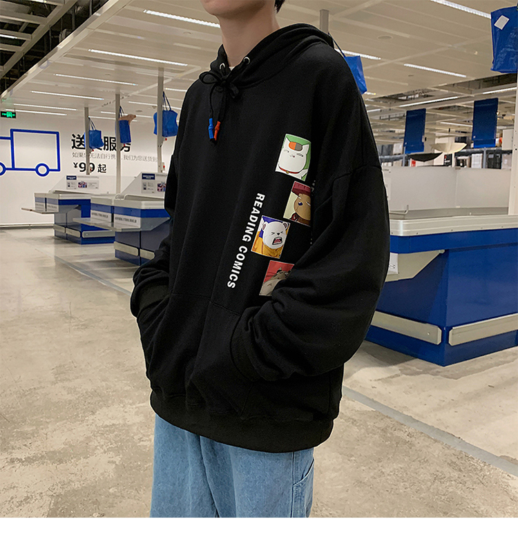 Áo hoodie form rộng họa tiết hoạt hình kiểu dáng năng động thời trang cho nam | BigBuy360 - bigbuy360.vn