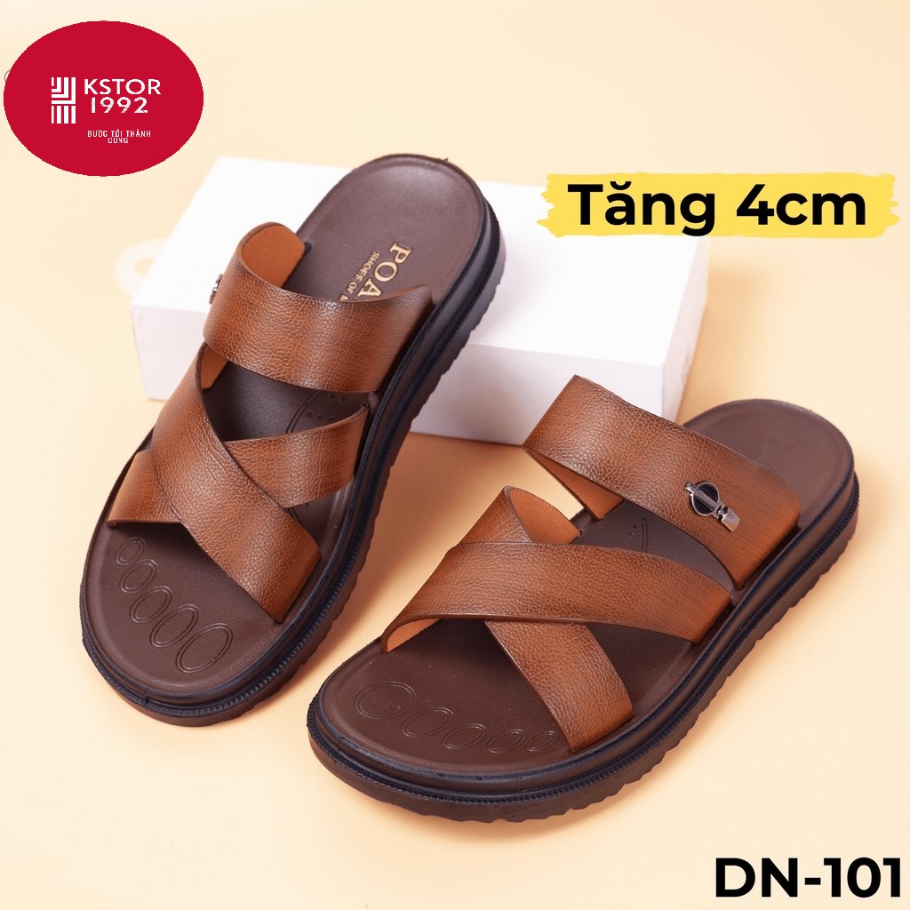 Dép sandal nam da bò cao cấp - Dép xăng đan tăng chiều cao Kstore DN 101