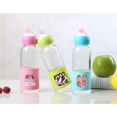 Bình nước blackpink lá cây 400ml BNCI18 thuỷ tinh bình nước cute chai nước dễ thương