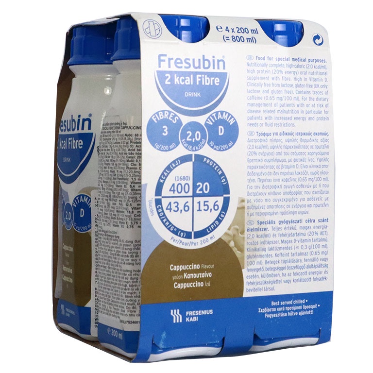 (Lốc 4 chai) Sữa Fresubin 2Kcal Fibre Cappuccino 200ml - Dinh dưỡng cho người già, ăn uống kém, bệnh nhân ung thư