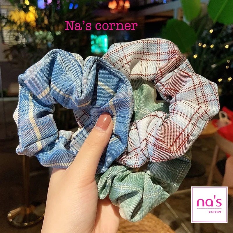 Thun cột tóc vải chun buộc màu caro năng động