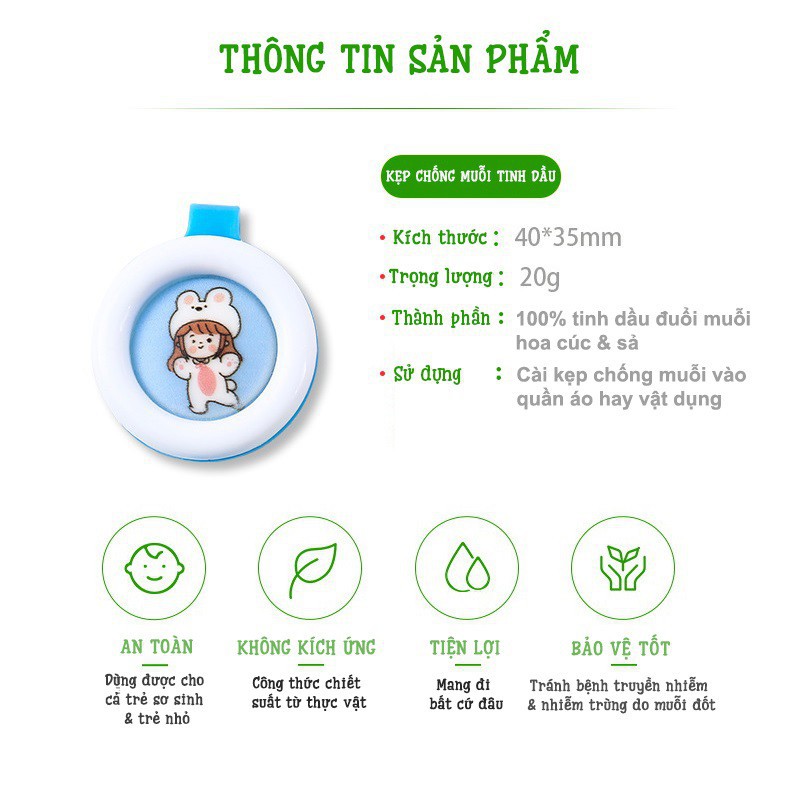 Kẹp Chống Muỗi Bikid Guard Chiết Suất 100% Tinh Dầu Tự Nhiên Cực Dễ Thương - Kẹp Đuổi Muỗi Cho Bé & Người Lớn - RosyPosy