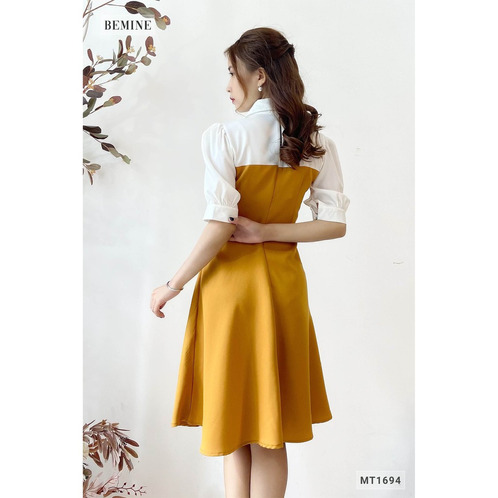 Đầm tay phồng phối trắng BEMINE MT1694VANG | BigBuy360 - bigbuy360.vn