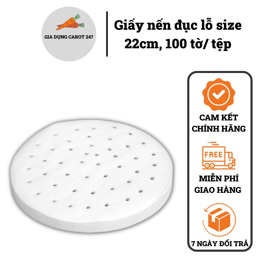 Giấy nến đục lỗ tròn 22cm dùng cho hấp, nướng, nồi chiên không dầu, loại 100 tờ
