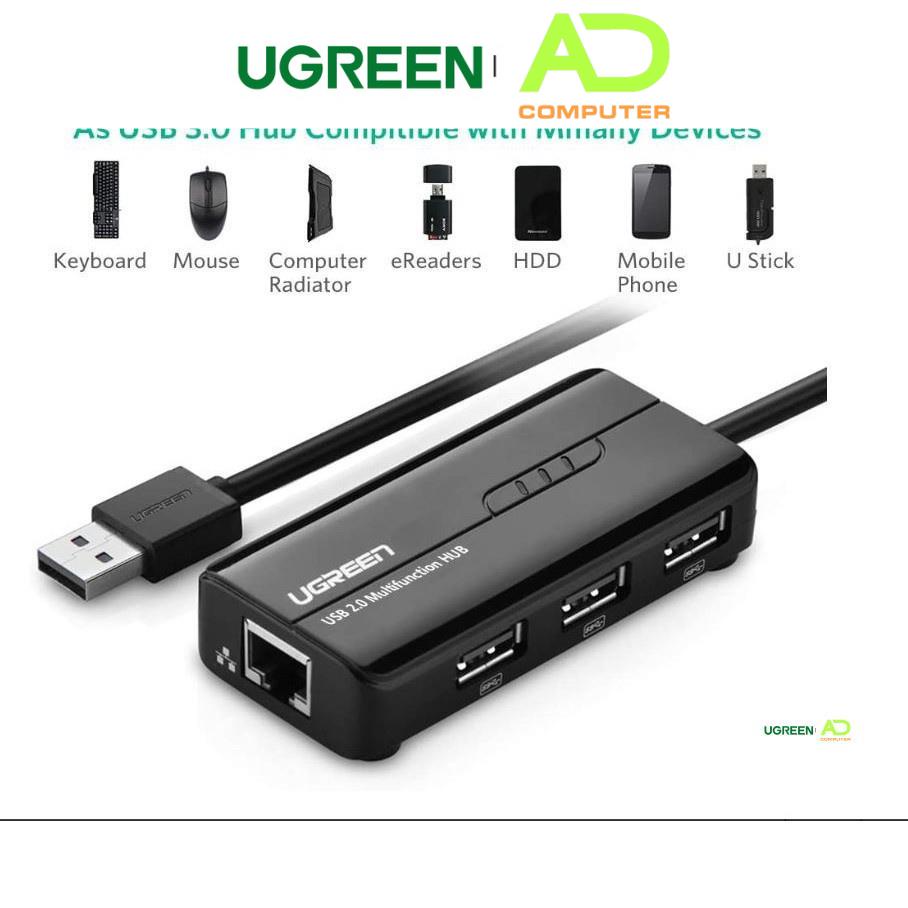 Cáp Chuyển USB 2.0 sang Lan 10/100Mbps tích hợp Hub USB 2.0 3 cổng UGREEN CR103 20264