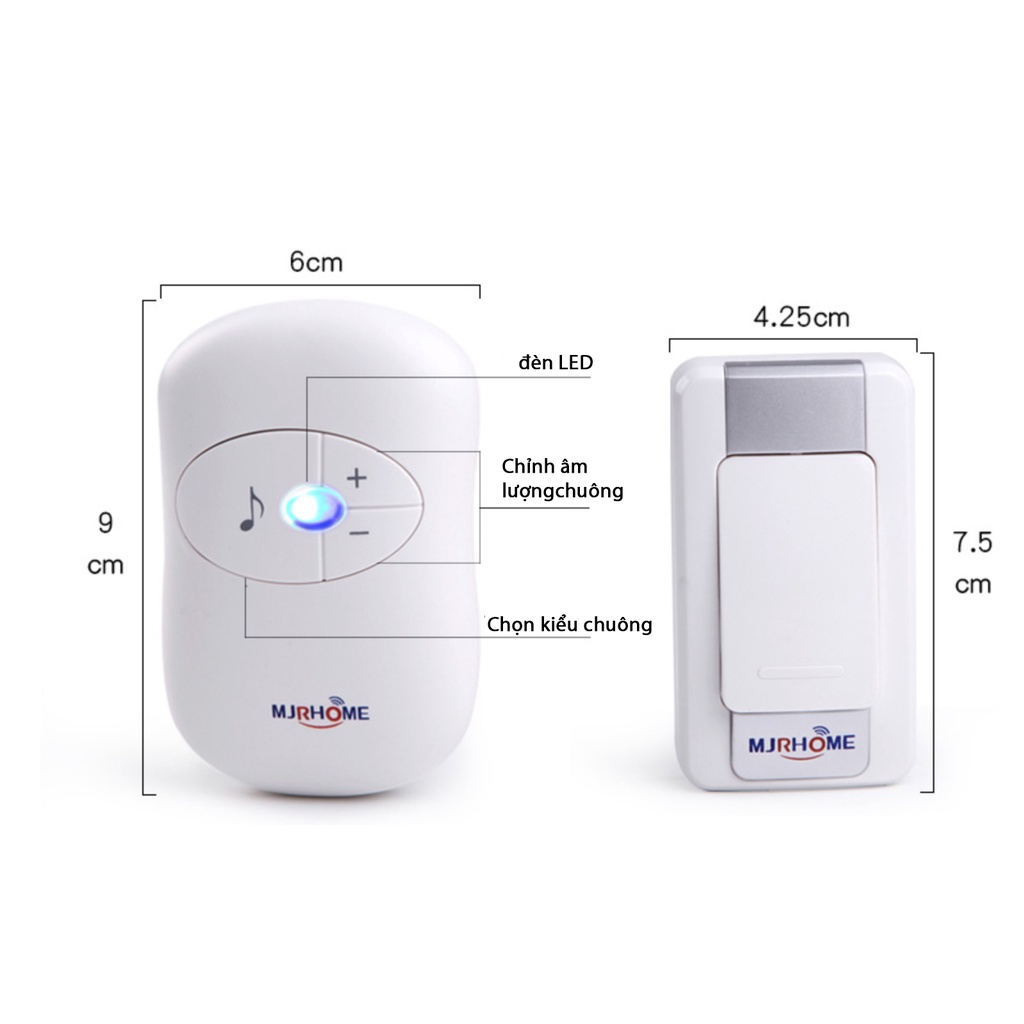 Chuông Cửa Không Dây Báo Khách Chống Nước Màu Trắng Nhỏ Gọn