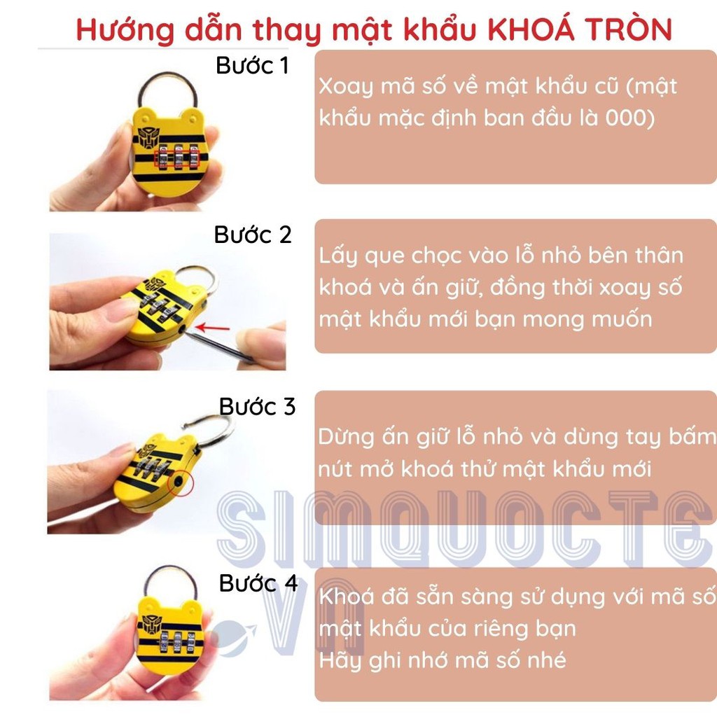 Ổ khoá số vali mini 3 số cao cấp bảo vệ hành lý - Gấu Thỏ House