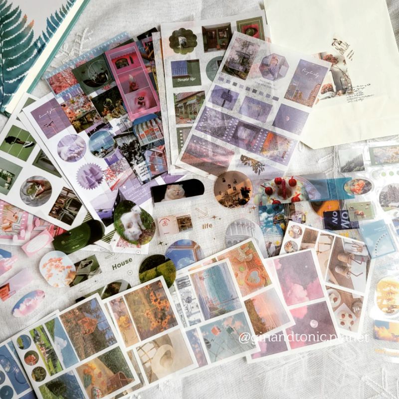 Set mix 10 tấm sticker chủ đề aesthetic và vintage dùng trang trí sổ bullet journal - ginandtonic