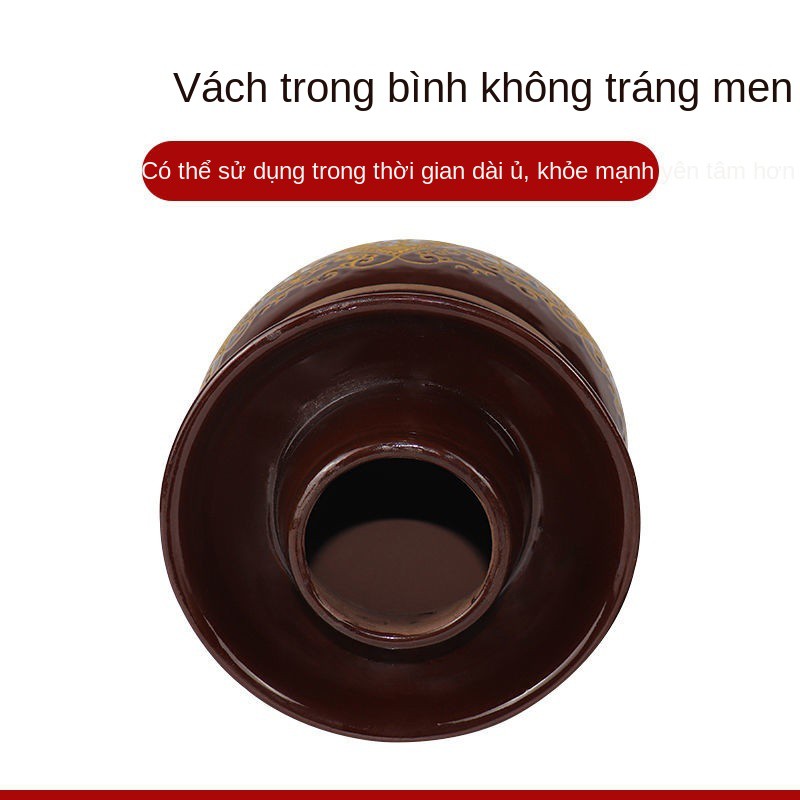 Chum đựng kim chi bằng đất nung kiểu Trung Quốc truyền thống gia đình ngâm nước kín gốm dày lên men có nắp đậy