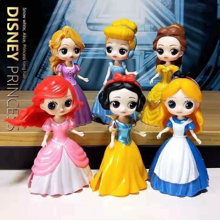 Set 6 công chúa thay váy nhựa tặng kèm 18 váy thay đổi, Búp bê thay váy Disney kt 8cm