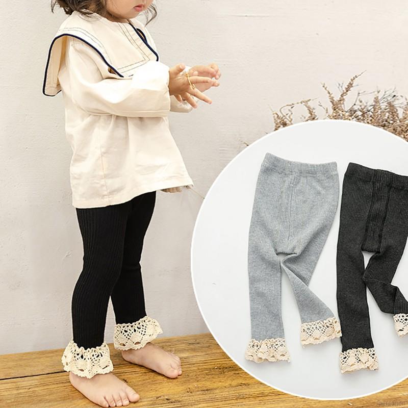 Quần Legging Dệt Kim Phối Ren Hoa Cho Bé Gái