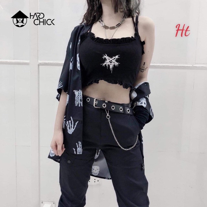 Áo sơ mi đen bàn tay đầu H2Q869