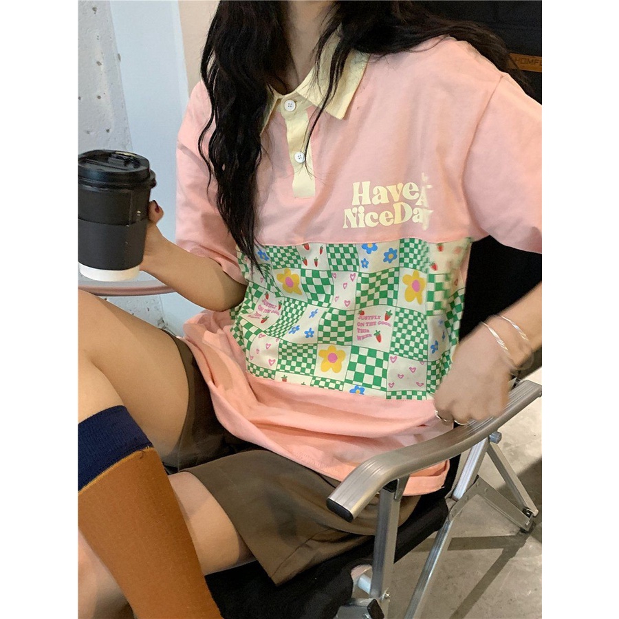 Áo polo Tay Ngắn Dáng Rộng Phong Cách Hàn Quốc Thời Trang Mùa Hè Cho Nữ