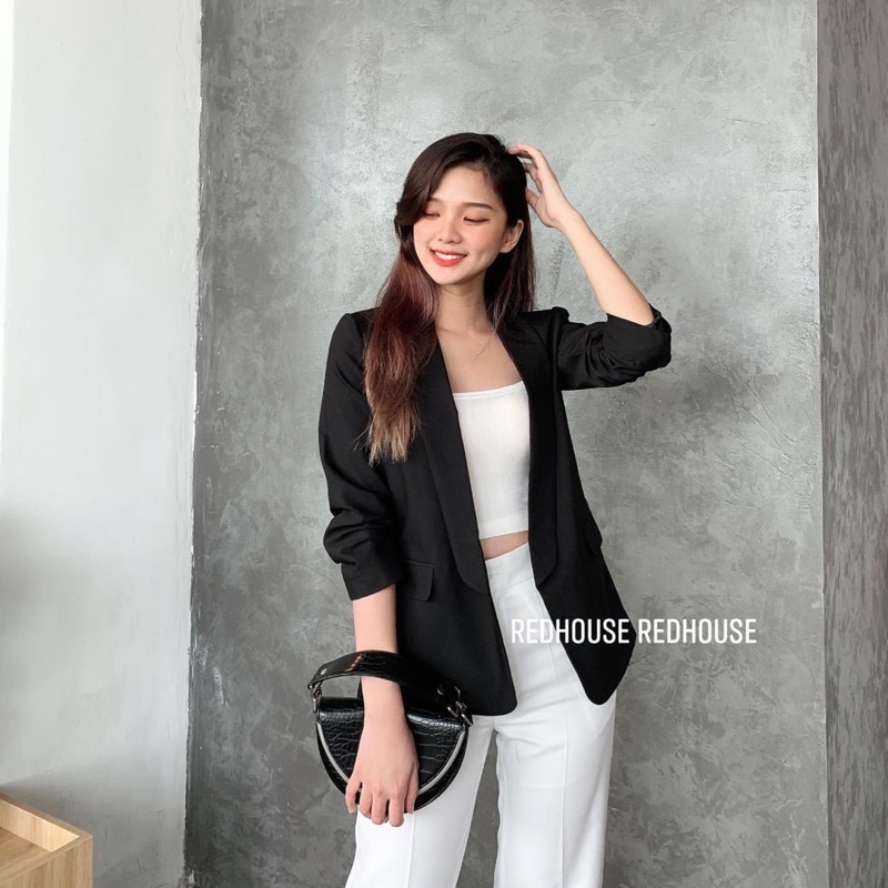 Áo blazer tay lỡ xếp ly tay