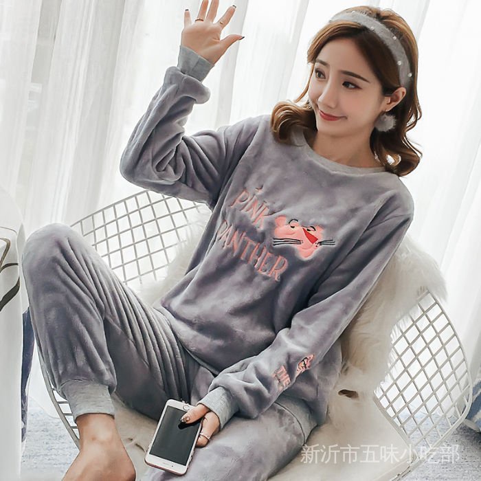 Bộ Đồ Ngủ Chất Nỉ Dày Dặn Ấm Áp Phong Cách Hàn Quốc Dễ Thương Thời Trang Thu Đông Cho Nữ