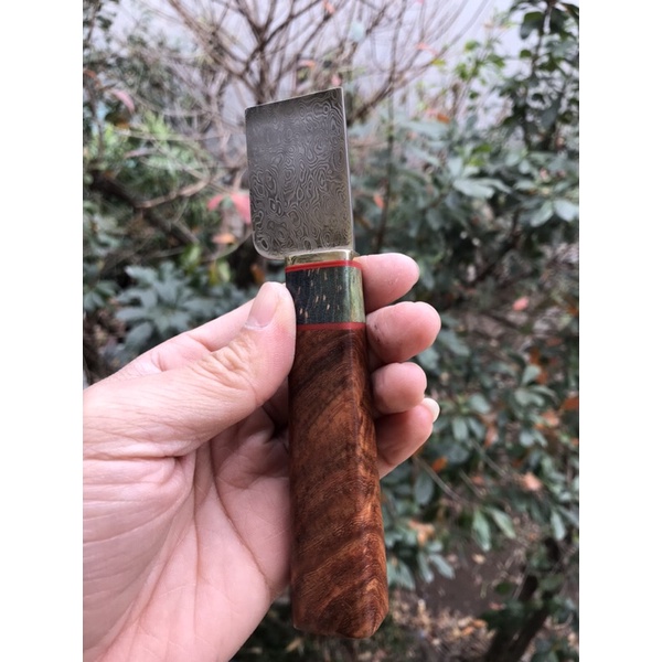 Dao chặt da thủ công handmade thép Damascus