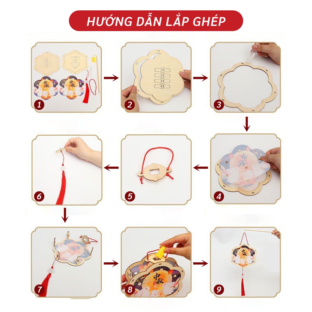 Đèn Lồng Trung Thu Handmade DIY Cầm Tay Cho Bé, Đèn Lồng Gỗ Hình Động Vật Đáng Yêu, Lồng Đèn Treo Trang Trí Mùa Lễ Hội