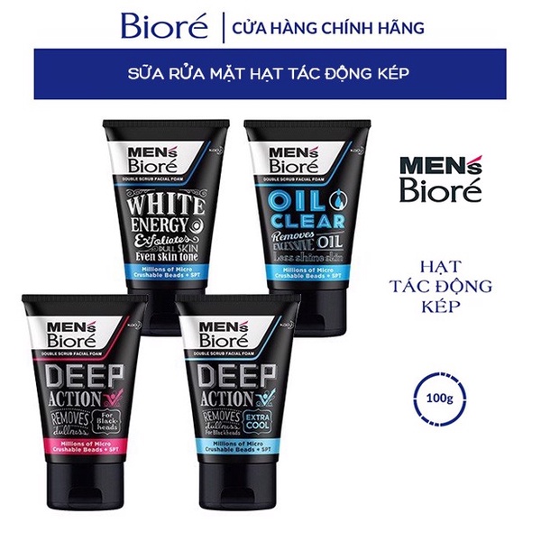 Sữa Rửa Mặt Chứa Hạt Tác Động Kép Men's Bioré Double Scrub Facial Foam 100g