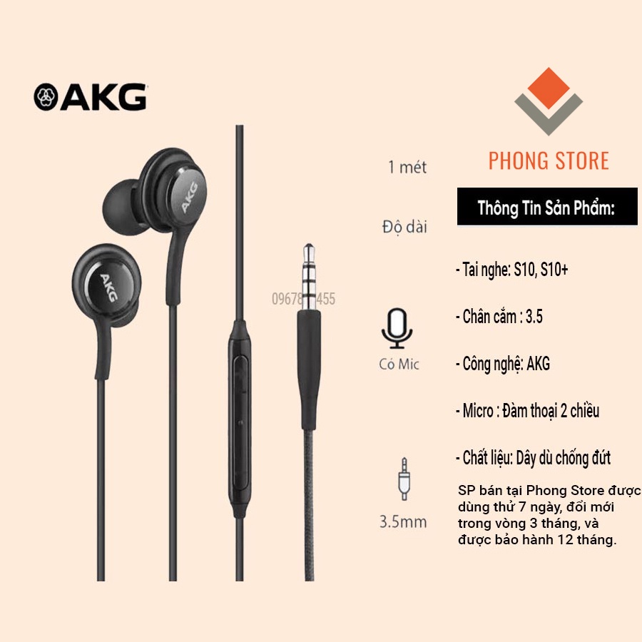Tai nghe dây dù AKG S10 | S10 PLUS cho tất cả ĐT dùng Tai nghe 3.5 - PHONG STORE