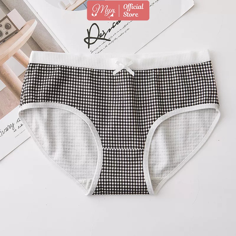 Quần lót nữ cotton đính nơ kẻ ô vuông nhỏ Q 123 MYN_UNDERWEAR