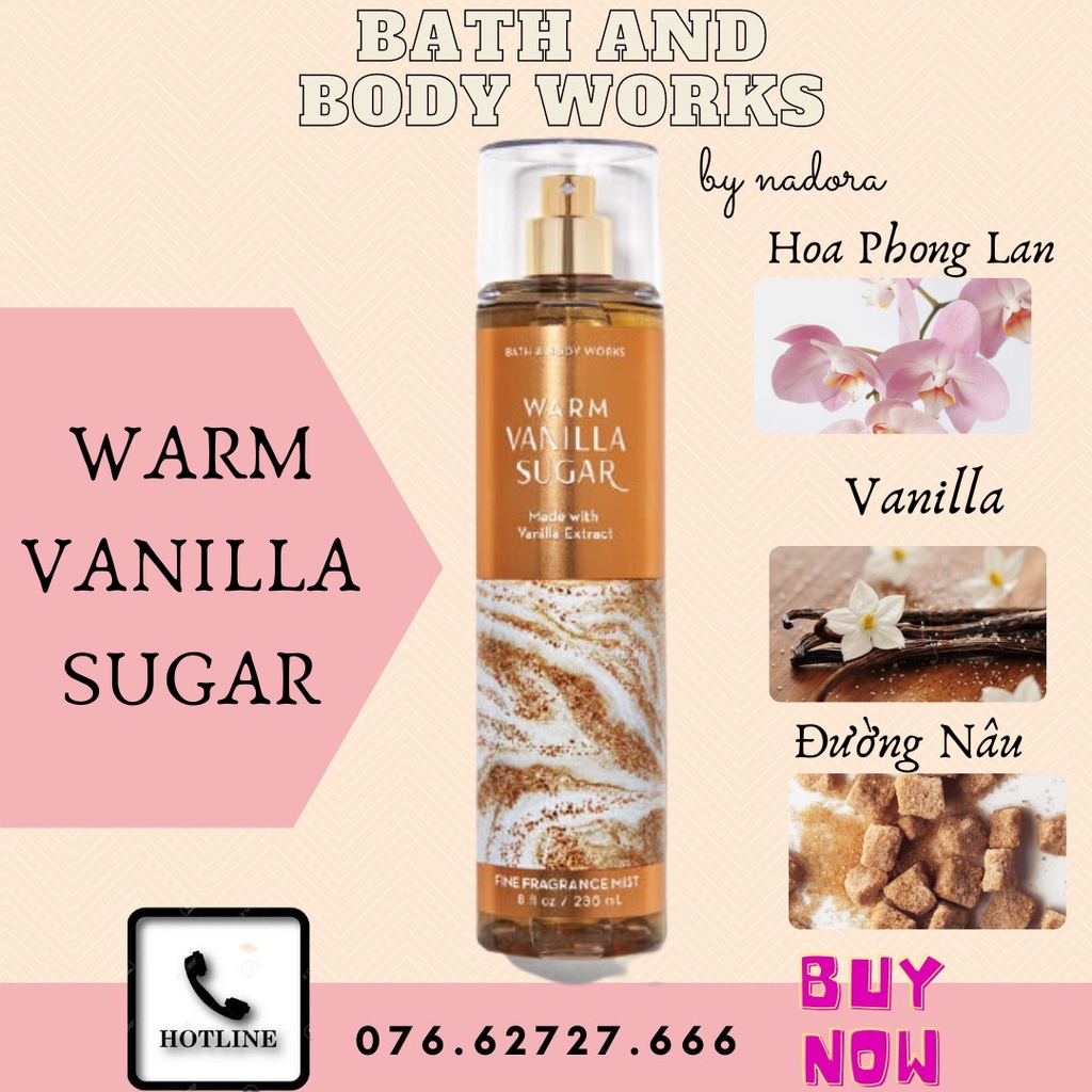 Xịt Thơm Warm Vanilla Sugar Bath And Body Works Body Mist 236ml