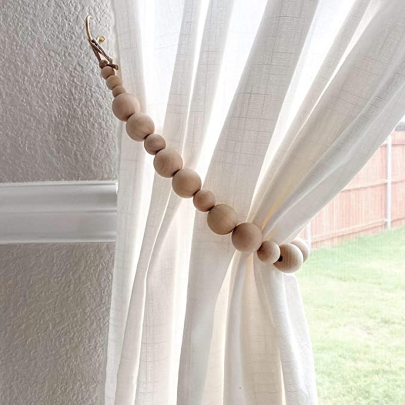 Bộ 2 Dây Cột Rèm cửa sổ Bằng Gỗ Tự Nhiên Phong Cách Boho Trang Trí Nhà Cửa / Nông Trại