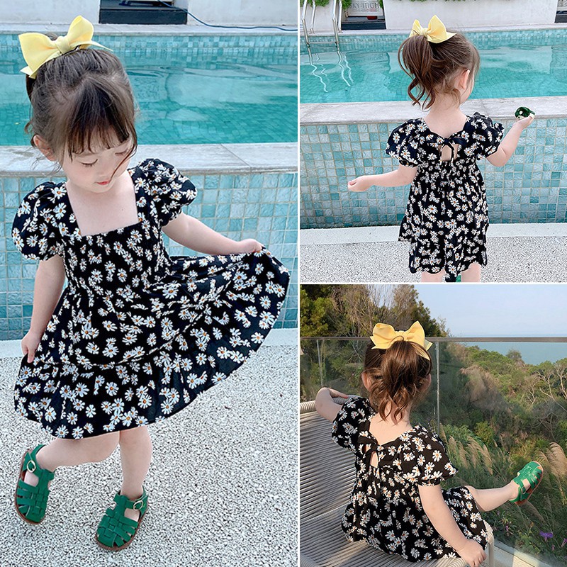 Đầm hoa tay ngắn cho bé gái 2-8 tuổi