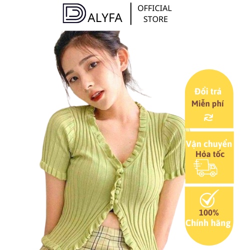 [ Hàng Cao Cấp ] Áo croptop nữ cổ V374 có cúc viền bèo DALYFA chất len tăm loại 1 phong cách Hàn Quốc mặc đi chơi CD082