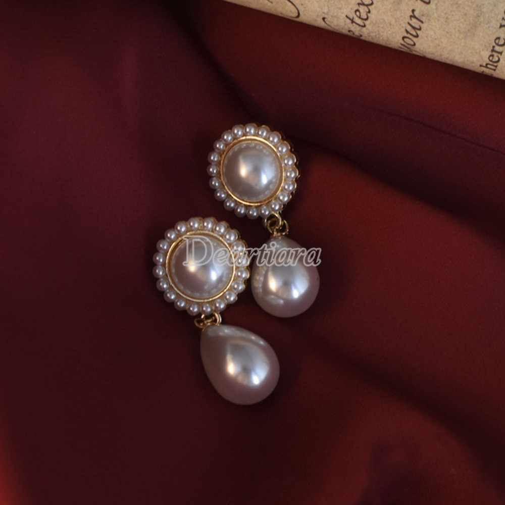 Bông Tai Hình Giọt Nước Đính Ngọc Trai Phong Cách Retro Thời Trang