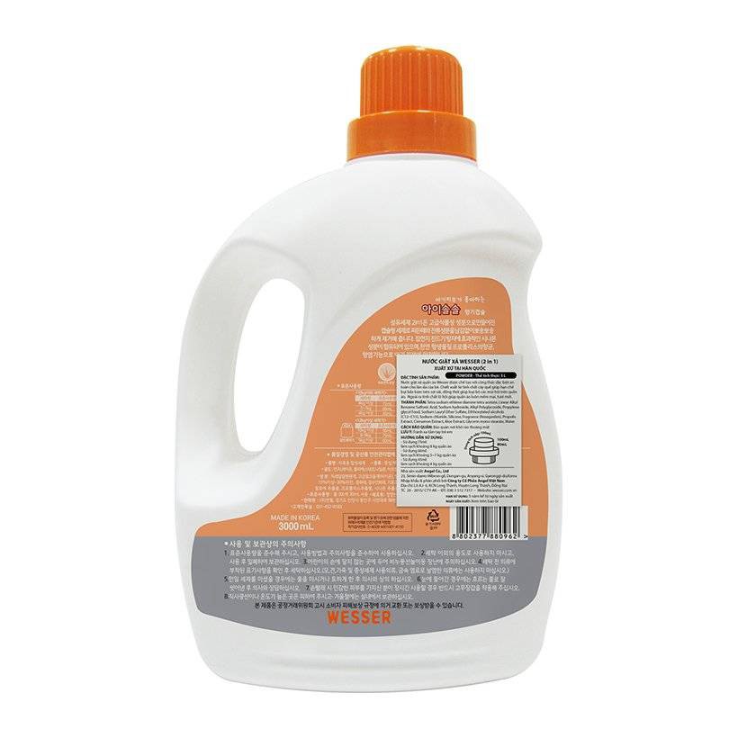 [CHÍNH HÃNG] Nước Giặt Xả Wesser Hương Powder Can 3000ml