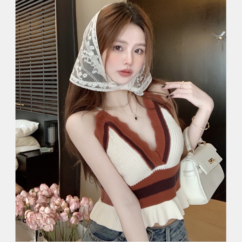 Áo Hai Dây Dệt Kim Cổ Chữ V Quyến Rũ Thời Trang Cho Nữ