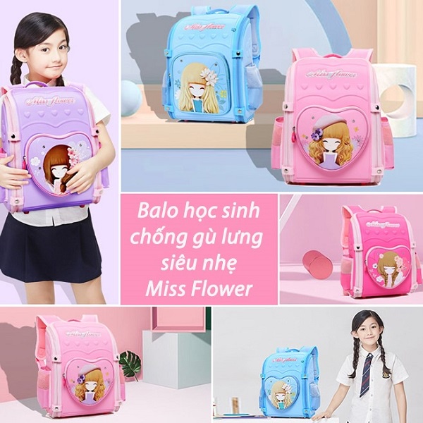Balo cặp sách đi học xuất Nhật cao cấp chống thấm nước, chống gù lưng cho bé gái học cấp 1 in hình công chúa siêu đẹp