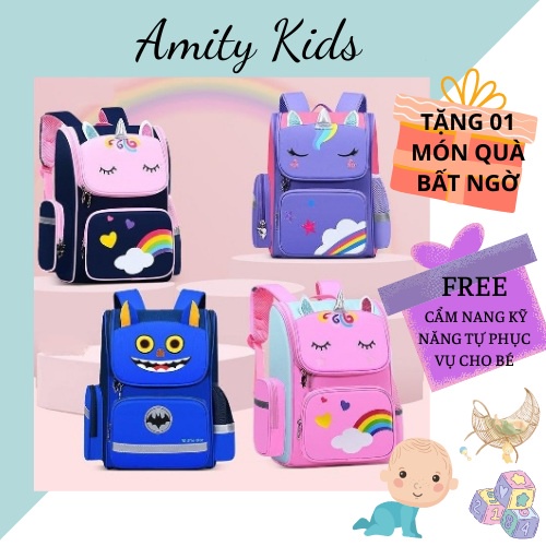 Cặp Balo Đi Học Cho Bé Trai Bé Gái Lớp 1 2 3 4 5 Nam Nữ Cấp 1 Cute Giá Rẻ Chống Gù Chống Thấm Nước Amity Kids