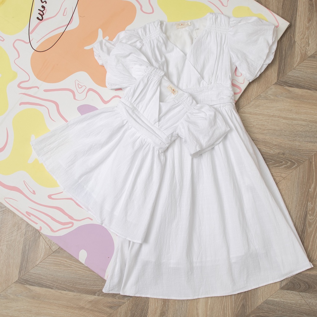 Set váy đầm cho mẹ và bé tay phồng cotton cao cấp đi chơi đi tiệc Pansies Kids MEBE0001 MEBE0002