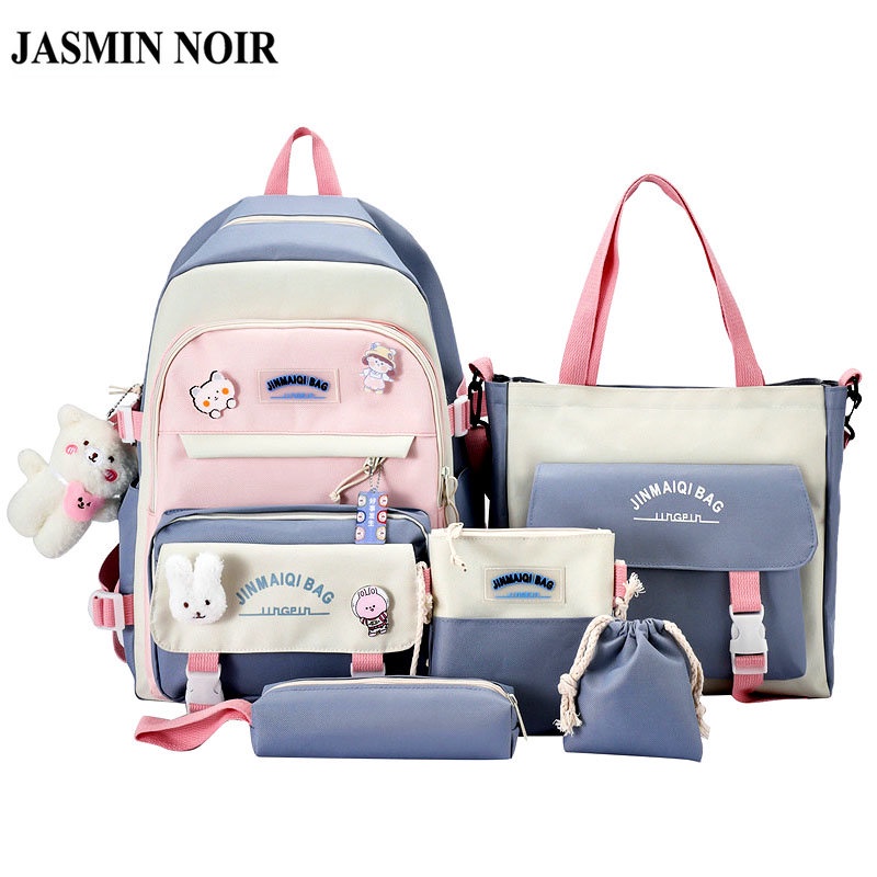 Set balo túi xách ví JASMIN NOIR vải canvas họa tiết hoạt hình dễ thương cho nữ